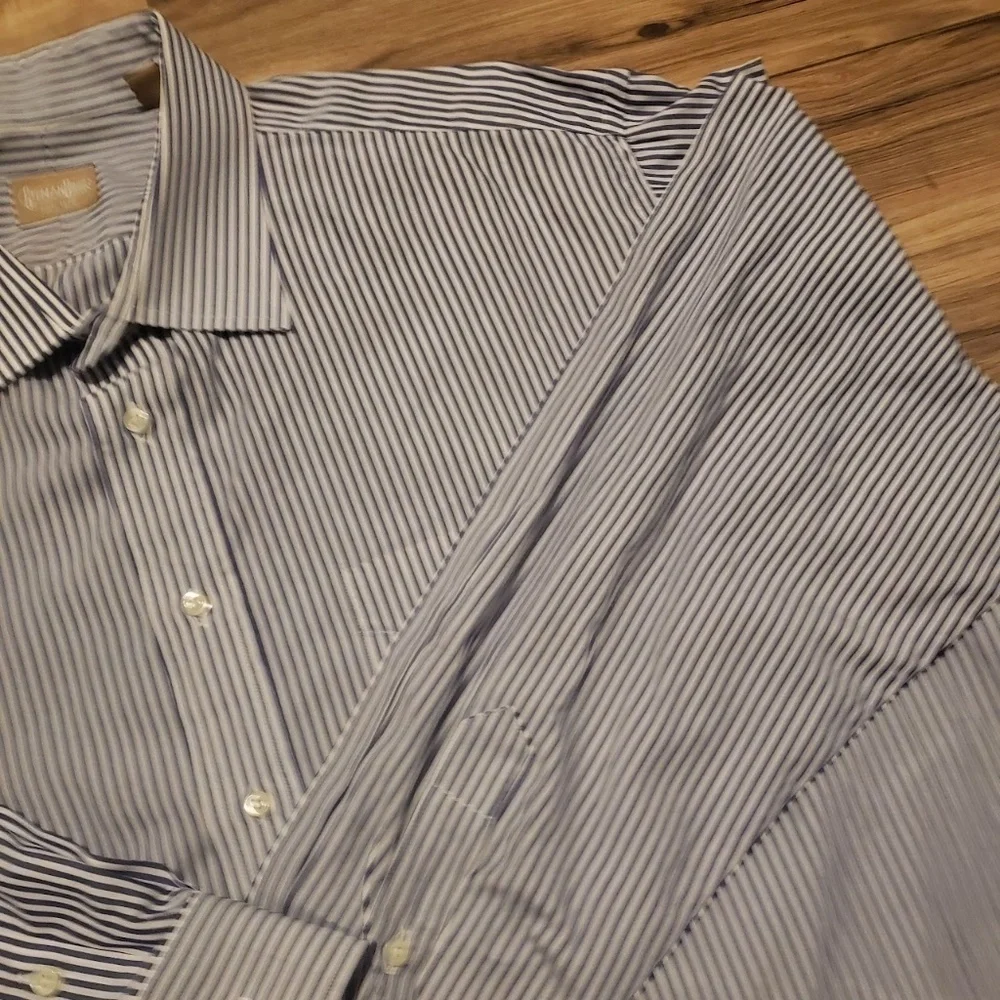 Gitman Mens Dress Up Shirt Stripes Size 35 18 1/2 - Picture 8 of 12